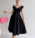 Kadın Kısa Kollu Kruvaze Yaka Eteği Volanlı Krep Elbise - Görsel 8