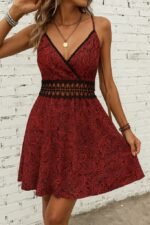 Kadın Ip Askılı Kruvaze Yakalı Desenli Mini Süprem Mini Elbise - Görsel 2