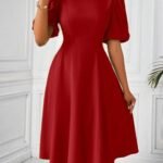 Kadın Kısa Balon Kollu Bisiklet Yaka Kiloş Janjan Krep Elbise