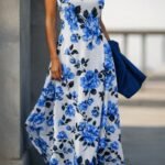 Kadın Omuzlardan Açık Ip Askılı Desenli Uzun Süprem Elbise