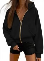 Kadın Uzun Kollu Kapşonlu Fermuarlı önden Cep Detaylı şardonlu Iki Iplik Ceket - Görsel 3