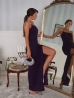 Kadın Omuz Askılı Derin Yırtmaç Detay Maxi Boy Elbise - Görsel 2