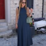 Kadın Sıfır Kollu Bisiklet Yaka Viskon Elbise