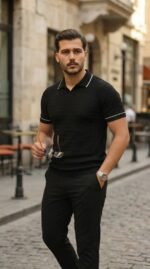 Erkek Zikzak Dokulu Yakalı Kısa Kollu Triko