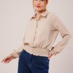 Bel Ve Bilek Lastikli Bej Bluz