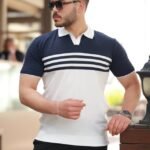Erkek çizgi Desenli Yakalı Kısa Kollu T-shirt