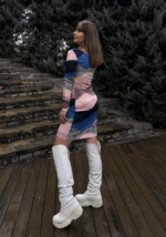 Kadın Uzun Kollu Tek Omuzu Askı Toka Detaylı Kısa Dalgıç Elbise - Görsel 8