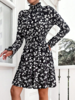 Kadın Uzun Kollu Balıkçı Yaka çiçek Baskılı Helen Kumaş Elbise - Görsel 11