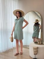 Kadın Kısa Kollu Yakalı Viskon Iki Iplik Elbise - Görsel 8