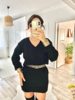 Kadın Uzun Kollu V Yakalı Mini Triko Elbise - Görsel 13
