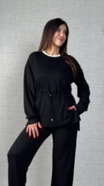 Kadın Uzun Kollu Yaka Ve Büzgü Detay Tunik Ve Pantolon Ikili Takım