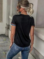 Kadın Kısa Kollu V Yakalı Düğmeli çok Renkli Süprem Bluz - Görsel 3