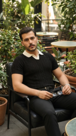 Erkek Desenli Kısa Kollu Triko Tişört - %100 Pamuk Akrilik - Görsel 6