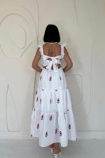 Fuşya Sıfır Kol Fırfırlı Elbise - Görsel 4