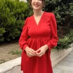 Kadın Uzun Kollu V Yaka Belden Hafif Pileli Scuba Krep Mini Boy Elbise