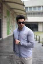 Erkek Pamuklu Keten Kumaş Gömlek - Görsel 3