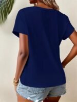 Kadın Kısa Kollu Bisiklet Yaka Asimetrik Kesim Detaylı Viskon Bluz - Görsel 4