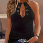 Kadın Askılı Kuş Gözü Ve Dekolte Detay Boyundan Bağlamalı Viskon Bluz