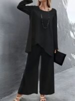 Kadın Uzun Kollu Asimetrik Detaylı Salaş Sandy Bluz Ve Pantolon Ikili Takım - Görsel 4