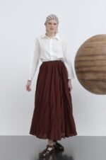 Kadın Yüksek Bel Arkadan Fermuarlı Kırışık Geniş Kesimli Vural Etek - Görsel 3