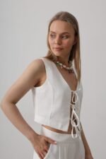 Bağlamalı Yelek - Beyaz - Görsel 3