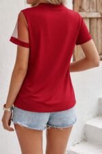 Kadın Kısa Kollu Tül Detaylı Taşlı Janjan Krep Bluz - Görsel 3