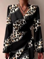 Kadın Uzun Kollu Kruvaze Yakalı Asimetrik Detaylı Mini Modal Elbise