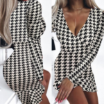 Kadın Uzun Kollu Kruvaze Yaka Kazayağı Mikro Mini Boy Elbise - Görsel 4