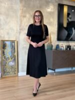 Kadın Kısa Kollu Bisiklet Yaka Midi Viskon Iki Iplik Elbise - Görsel 3