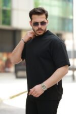 Erkek Basic Oversize Double Face Kumaş Kısa Kollu Tshirt - Görsel 2