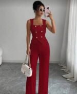 Kadın Düğmeli Bürümcük Kumaş Takım - Görsel 2