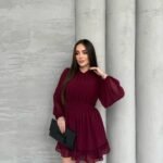 Kadın Yarım Balıkçı Yaka Kolları Transparan Astarlı Full şifon Elbise