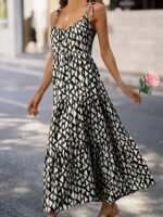 Kadın Askılı Yuvarlak Yaka Fırfırlı Desenli Uzun Bürümcük Elbise - Görsel 4