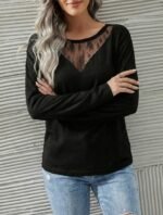 Kadın Uzun Kollu Geniş Yuvarlak Yaka Dantelli Viskon Iki Iplik Bluz - Görsel 3