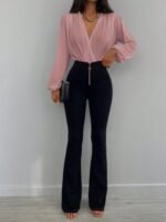 Kadın Uzun Kollu Kruvaze Yaka Sandy Bluz - Görsel 5