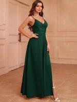 Kadın Ip Askılı Kruvaze Yakalı Yırtmaçlı Uzun Ithal Krep Elbise - Görsel 8