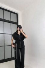 Kadın Yarasa Kol Fermuar Ve Lastikli Bağcık Detay Ceket Pantolon Ikili Takım - Görsel 2