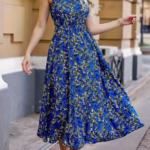 Kadın Omuz Dekolteli Halter Yaka Desenli Maxi Süprem Elbise