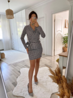 Kadın Uzun Kollu Kruvaze Yaka Bağlamalı Kemer Dalgıç Mini Boy Elbise - Görsel 17