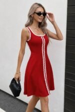 Kadın Askılı Yuvarlak Yakalı şerit Desenli Kısa Kiloş Elbise - Görsel 2