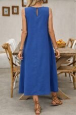 Kadın Askılı Yuvarlak Yakalı Kıloş Cepli Uzun Elbise - Görsel 3