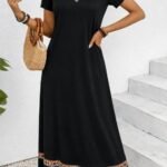 Kadın Kısa Kollu V Yakalı Etnik şerit Detaylı Uzun Viskon