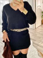 Kadın Uzun Kollu V Yakalı Mini Triko Elbise - Görsel 14