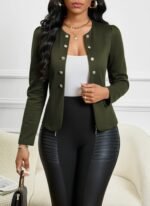 Kadın Uzun Kollu önü Açık Düğmeli Kısa Süet Ceket