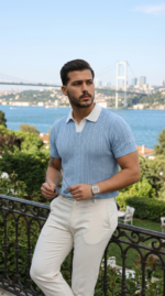 Erkek Desenli Kısa Kollu Triko Tişört - %100 Pamuk Akrilik - Görsel 6