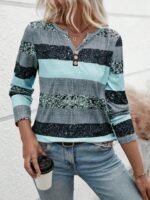 Kadın Uzun Kollu Yakadan Düğmeli çizgili Desenli Süprem Bluz - Görsel 3