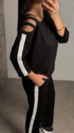 Kadın Uzun Kollu Kolu Tül Yanları şerit Detay Modal Ikili Takım - Görsel 5