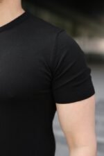 Erkek Basic Bisiklet Yaka Kısa Kollu Triko Tişört - %100 Pamuk Akrilik - Görsel 5