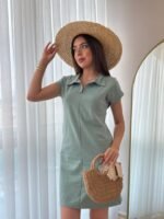 Kadın Kısa Kollu Yakalı Viskon Iki Iplik Elbise - Görsel 5