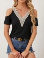 Kadın Omuzlardan Açık V Yakalı Viskon Bluz - Görsel 4